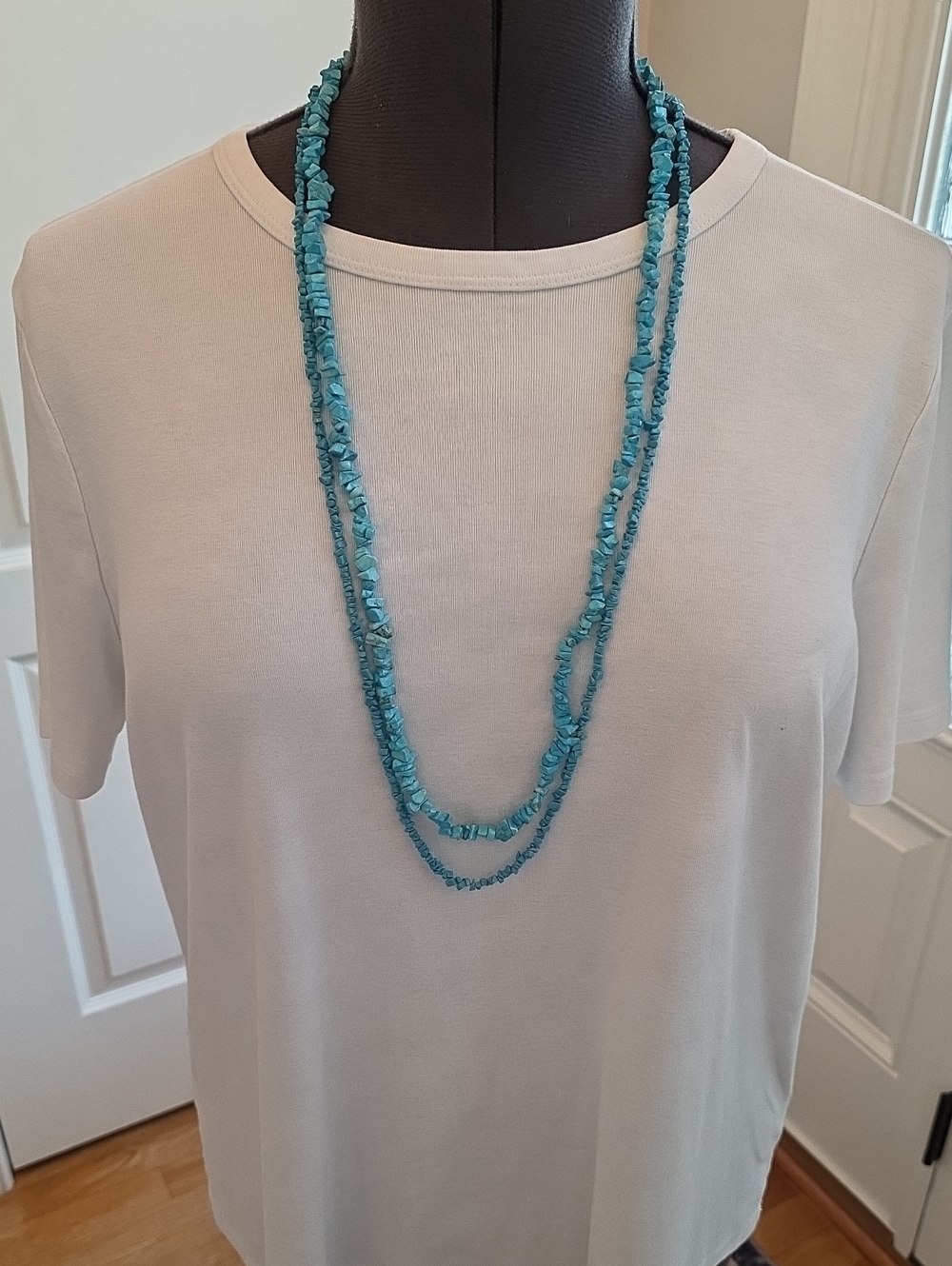 Two Faux Turquoise Chip Boho-chic Festival Necklaces